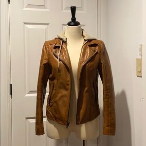 Brown Leather Jacket with Removable hood